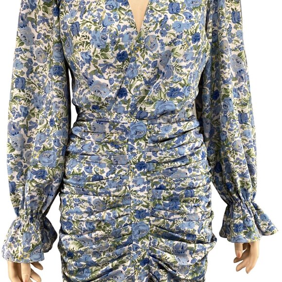 Lavish Alice Mini Dress Size 2 Floral Ruched Mini Dress Ruffled Gathered Sleeves - Picture 6 of 7